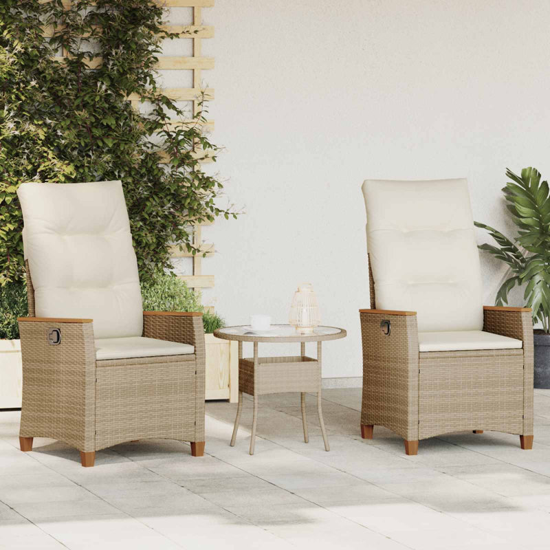  Chaise de jardin inclinable beige et crème 25,20 po x 22,64 po x 44,09 po, Beige et crème, 2
