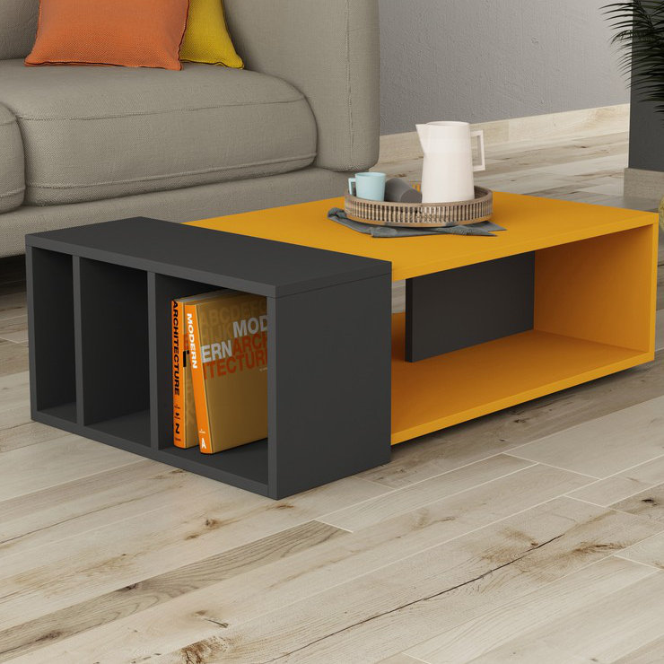 Pavonis Solid Coffee Table with Storage, Anthracite, Oak