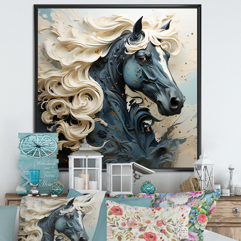 Fantaisie cheval féminin sur toile, Cadre flottant noir, H 36 po x l 36 po x P 1,5 po