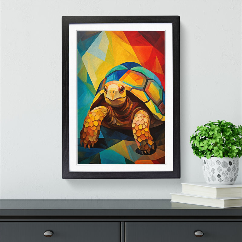 Tortoise Cubism - Framed Print, 46cm H x 34cm W x 2cm D, Black