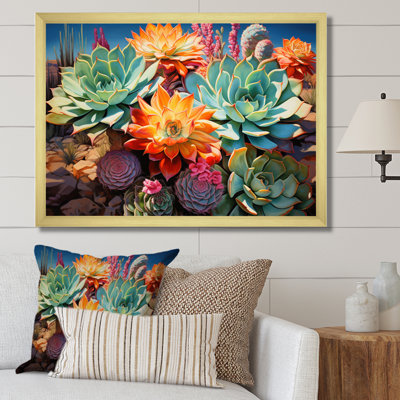 Green Orange Succulents Desert Blooms II - Succulent Wall Art