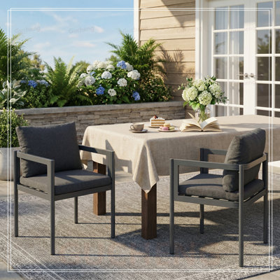 All-Weather Aluminum Frame Outdoor Dining Chair Set with Comfortable Fabric Cushions, Supports 300lbs