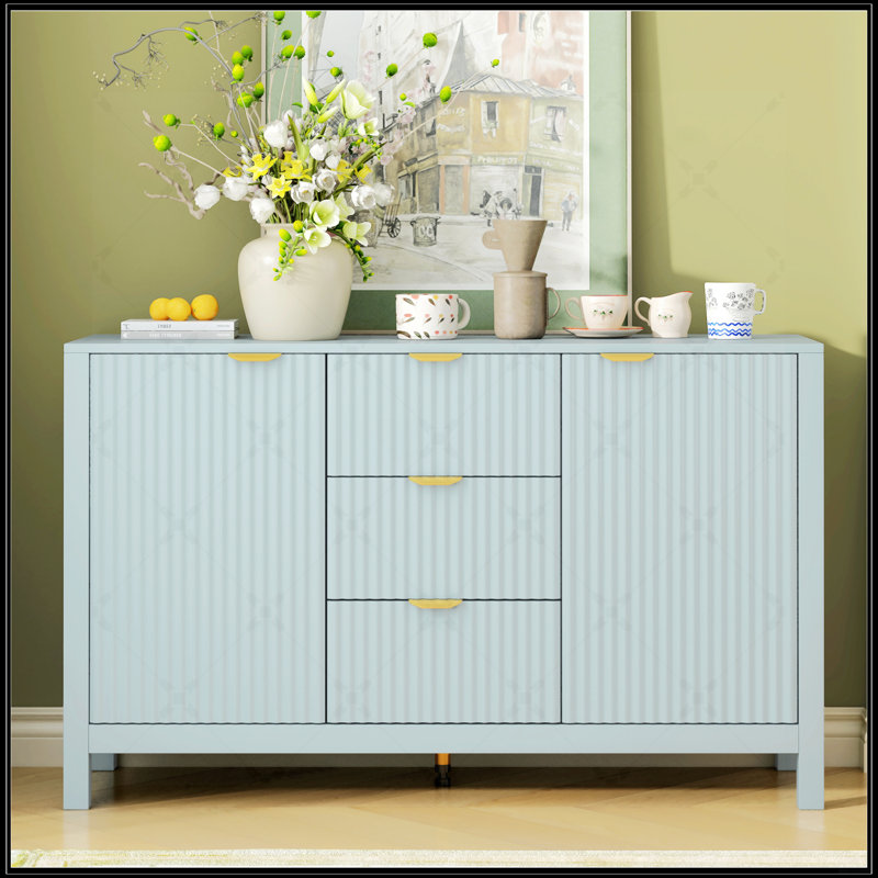Buffet Wave Design avec 3 tablettes réglables, 3 tiroirs et des portes à fermeture douce, parfait pour le rangement et l'esthétique moderne dans n'importe quelle pièce