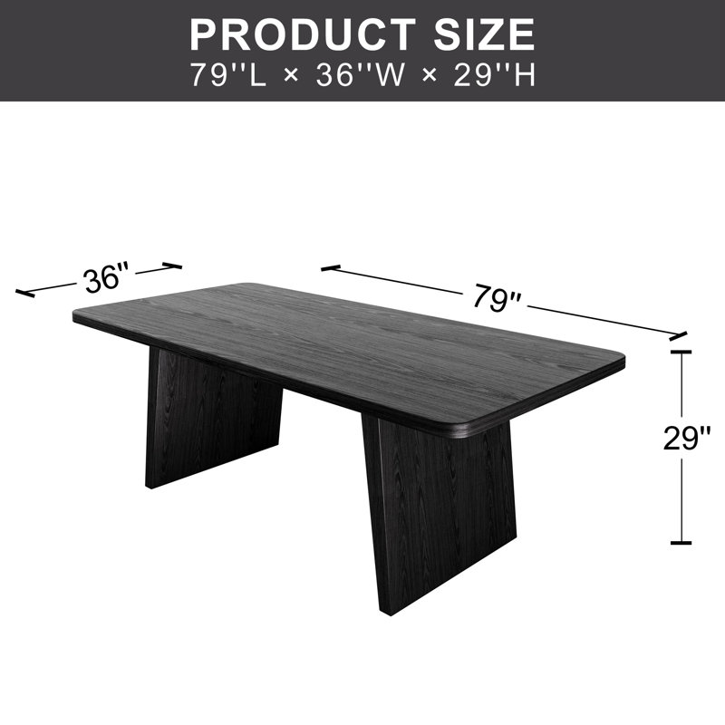Ensemble de table de salle à manger rectangulaire 79 "avec 6 chaises rembourrées 7 pièces, 7 Pieces: Table, 6 Chairs, Black