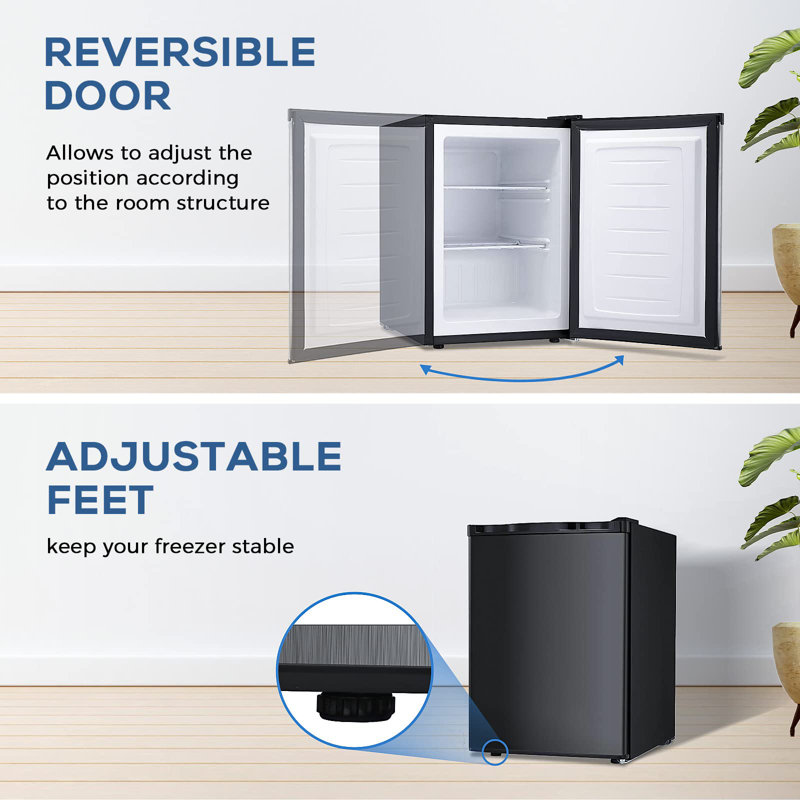 Congélateur vertical de 2,1 pieds cubes, refroidissement rapide, 7 réglages de température, pieds réglables, finition gaufrée