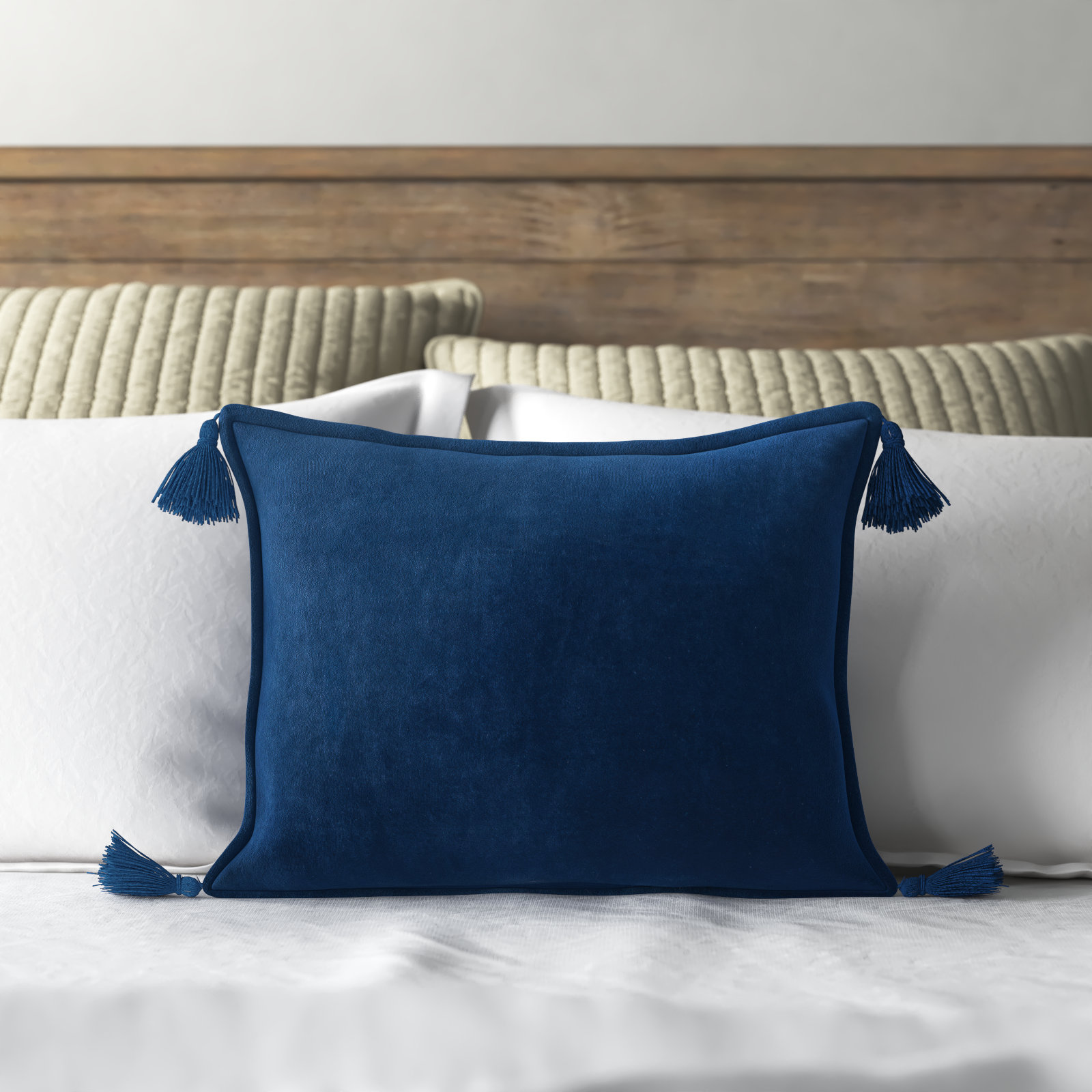 Norwin Tassels Cotton Lumbar Throw Pillow, Poly Fill, Dark Blue