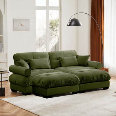 Canapé 2 places moderne en velours avec accoudoirs renforcés et 2 repose-pieds pour une assise confortable dans le salon et divers espaces