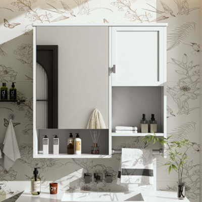 Armoire à pharmacie murale moderne pour la salle de bain, armoire de rangement murale pour la salle de bain avec miroir, armoire économiseur d'espace au-dessus de la toilette avec barre à serviettes