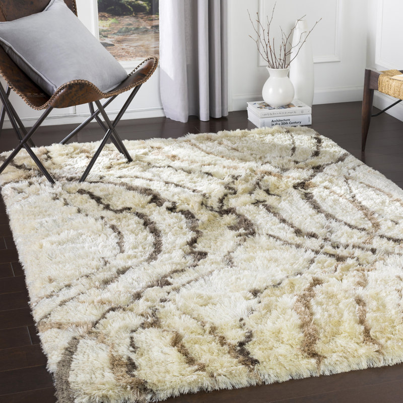 Witherell Abstract Hand-Tufted Cream/Charcoal Area Rug, Rectangle 5' x 7'6"