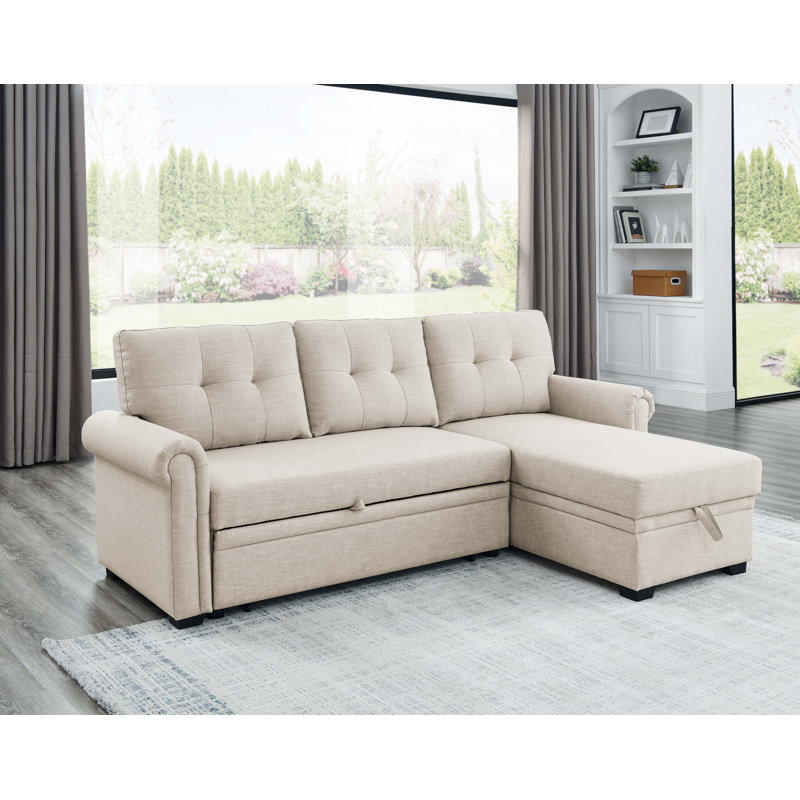 86'' Upholstered Reclining Sleeper Sofa, Beige