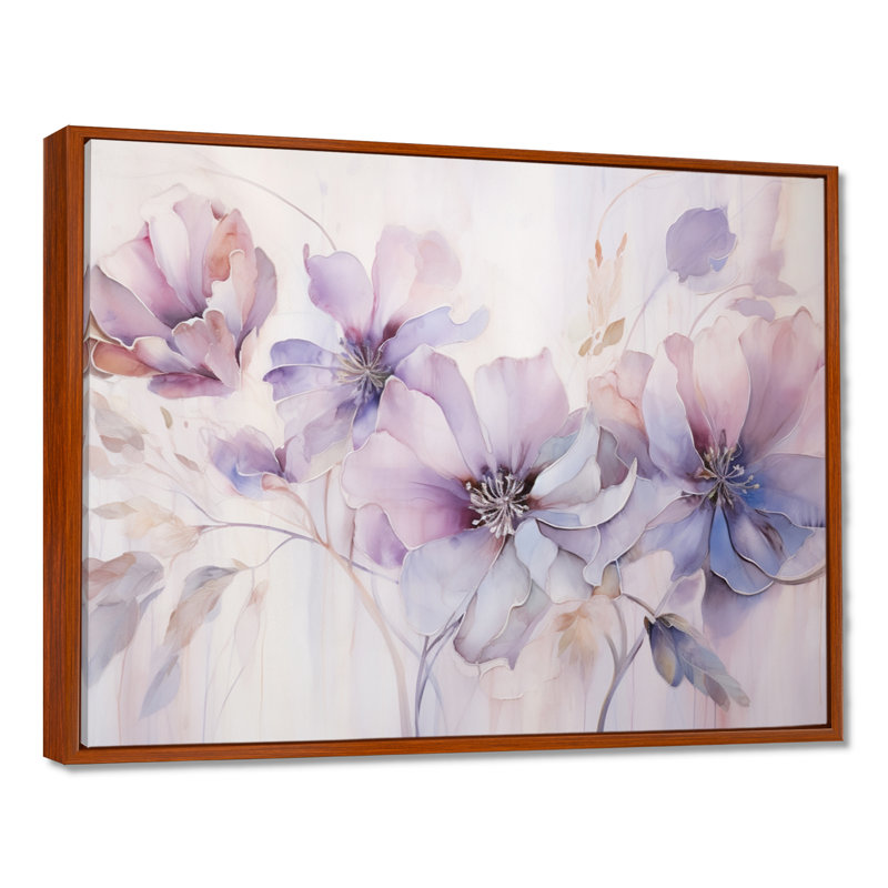 Mauve Botanical Whispers I - Abstract Botanicals, reproduction d'art encadrée, H 16 po x l 32 po, Cadre flottant brun