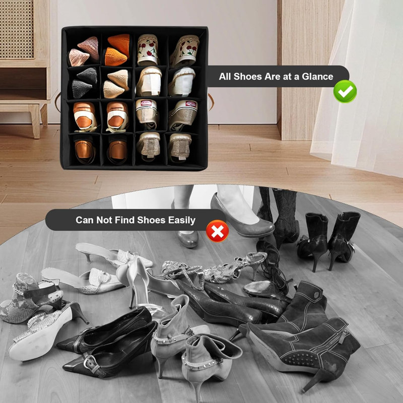 16 Pair Shoe Storage Box, Black