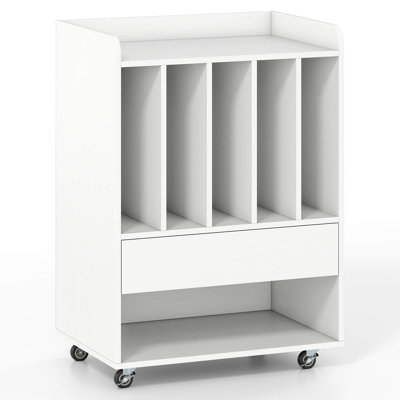 Record Player Stand with Drawer & Record Holder,Lockable Wheels for Living Room White