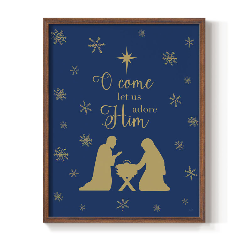 «Come Let Us Adore him», reproduction encadrée - bois massif, Noyer, H 15 po x l 12 po