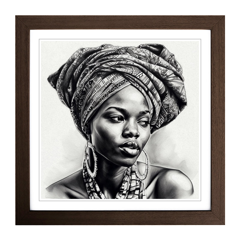 African Woman Drawing - Framed Print, Walnut