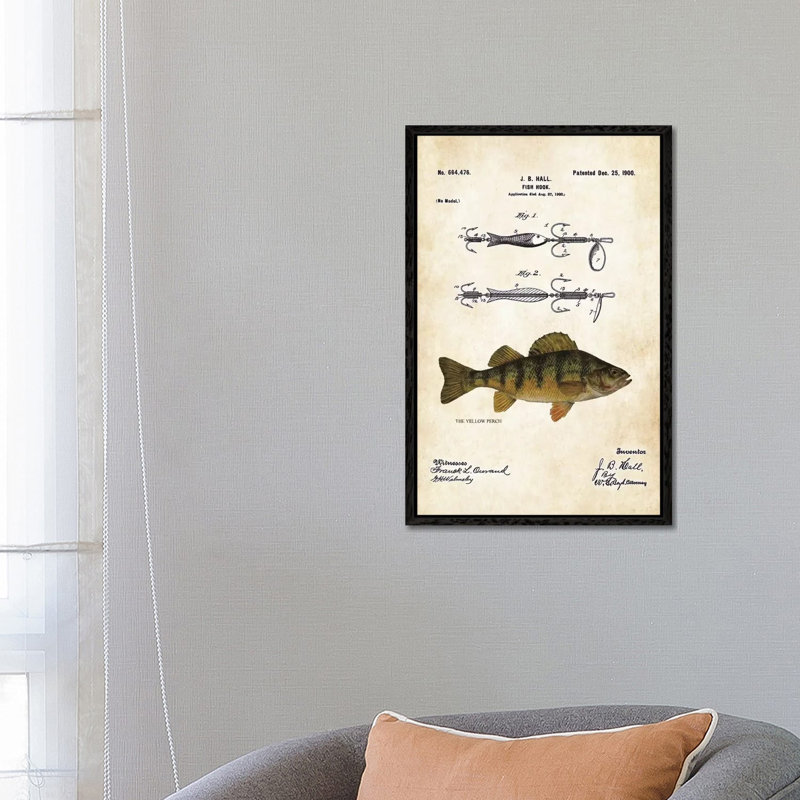 Yellow Perch Fishing Lure by Patent77 - Floater Frame Gallery-Wrapped Canvas Giclée on Canvas, Black 