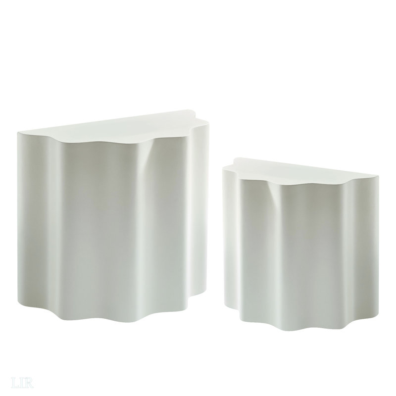 2 pièces, table d'appoint, table basse en fibre de verre Wavy Edges Design pour salon, chambre à coucher, table de bout de conception moderne pour appartement, table de bout
