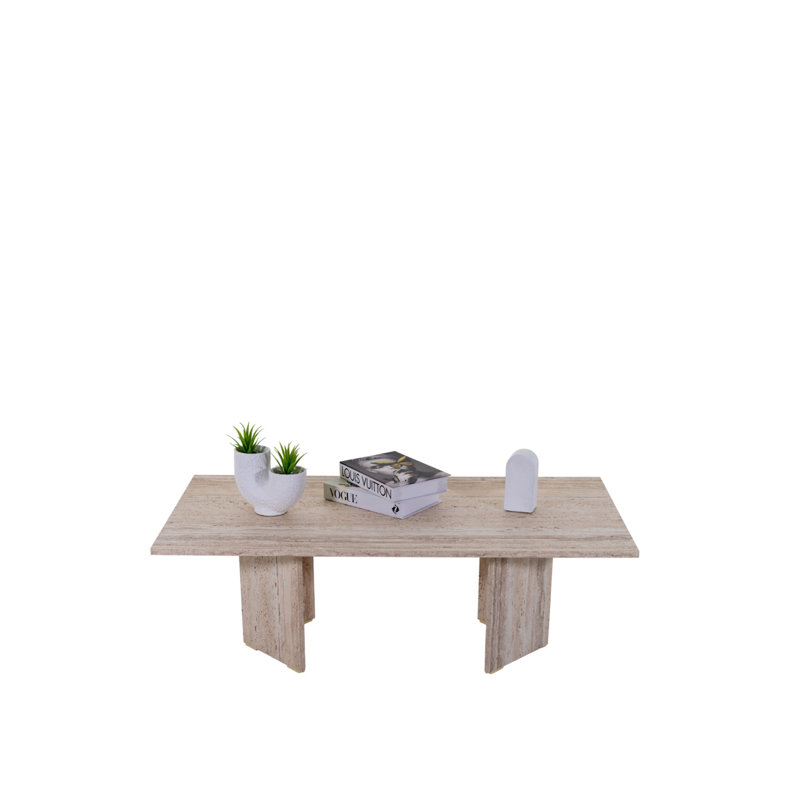 Table basse rectangulaire à base de dalle, travertin, Beige