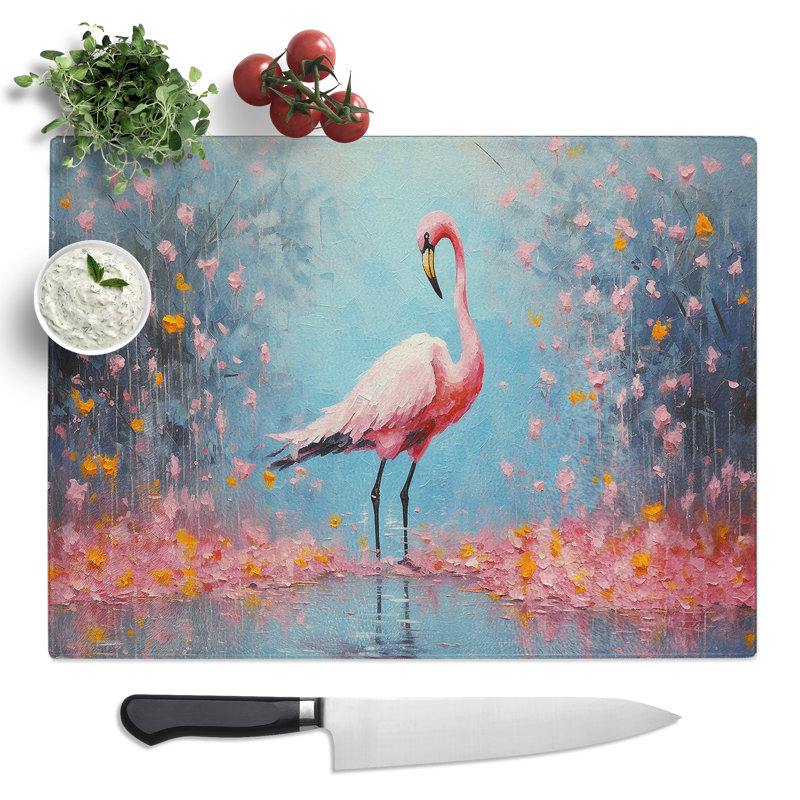Flamingo Action  Glass Chopping Board