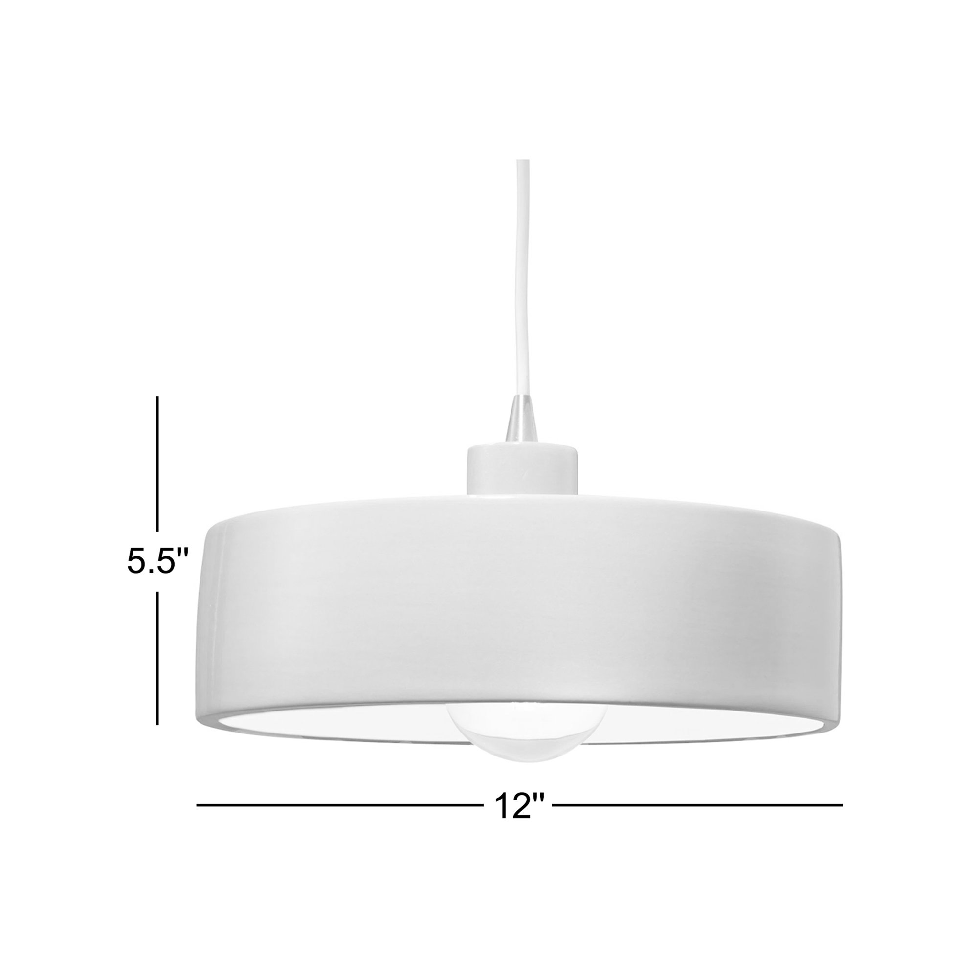 Fens Single Light Ceramic Dimmable Pendant, Polished Chrome, Gloss Black/Matte White