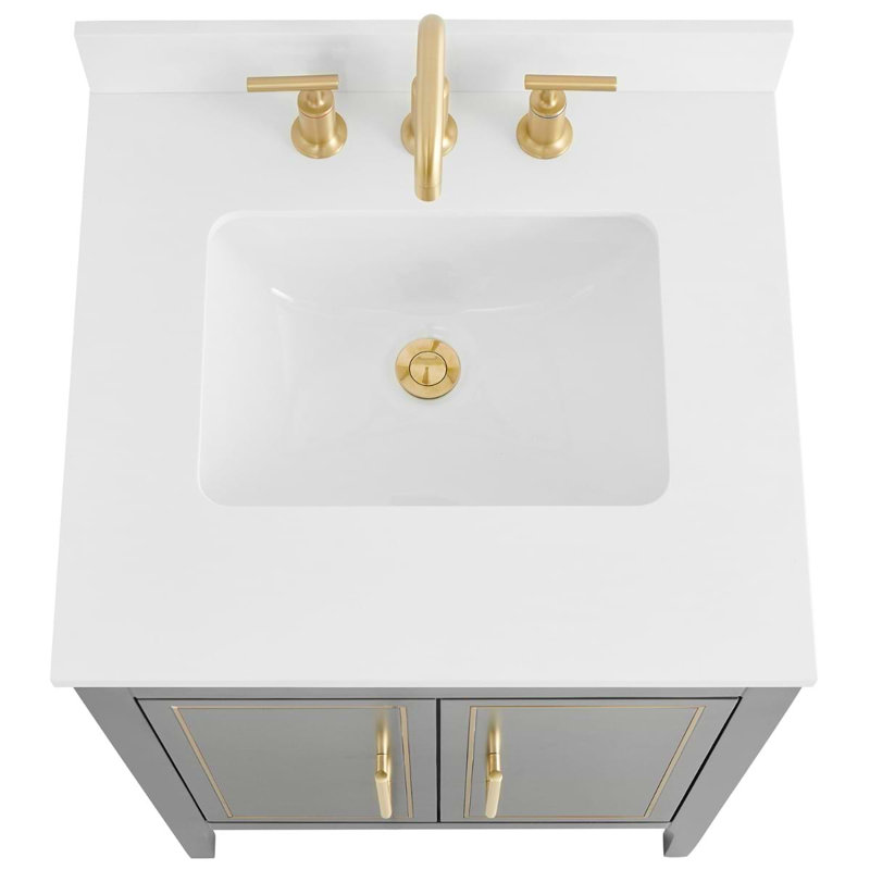 Province 24" Freestanding Standard Single Bathroom Vanity with Top, Charcoal/Gold, Gold Zinc Alloy