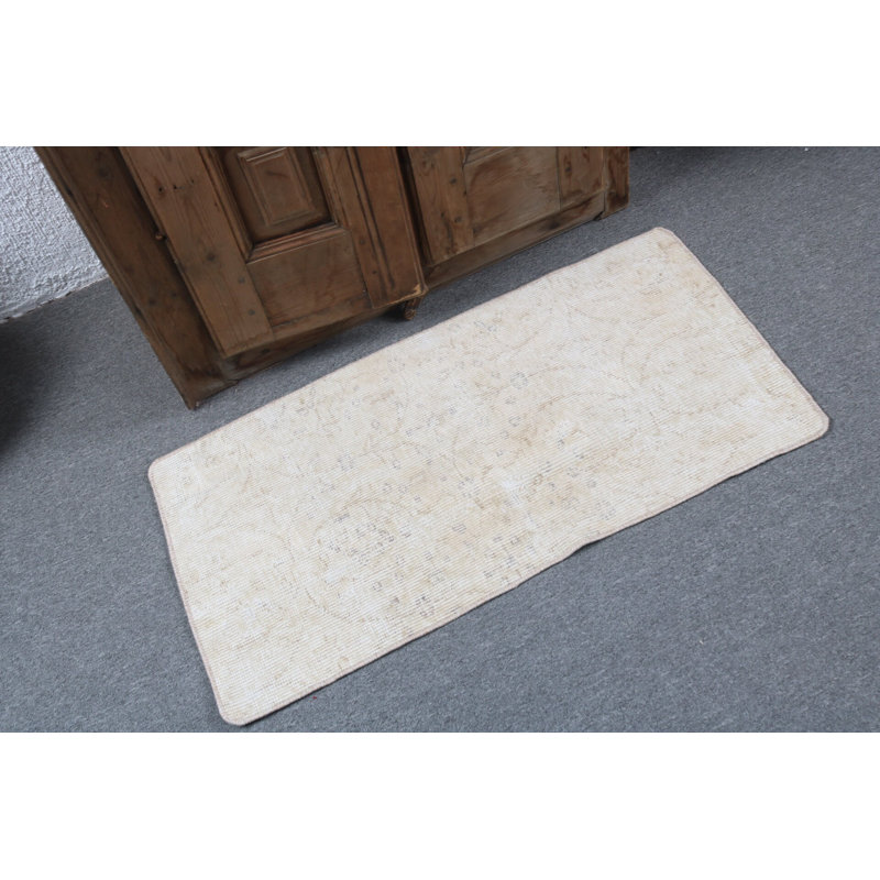 Tapis de porte turc rétro fabriqué à la main dans un élégant motif crème pour un décor décoratif doux