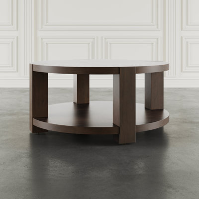 Bremen 40" Round Transitional Modern Block-Frame Coffee Table with Wheels