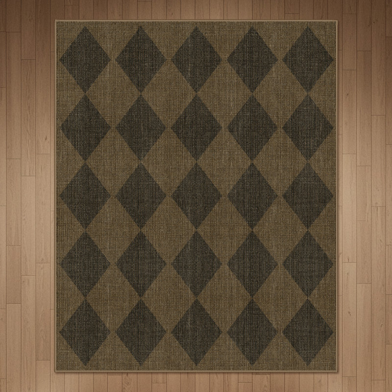 Tapis géométrique intérieur / extérieur tissé brun antidérapant 8 x 10 lavable à la machine, Rectangulaire 8 pi x 10 pi