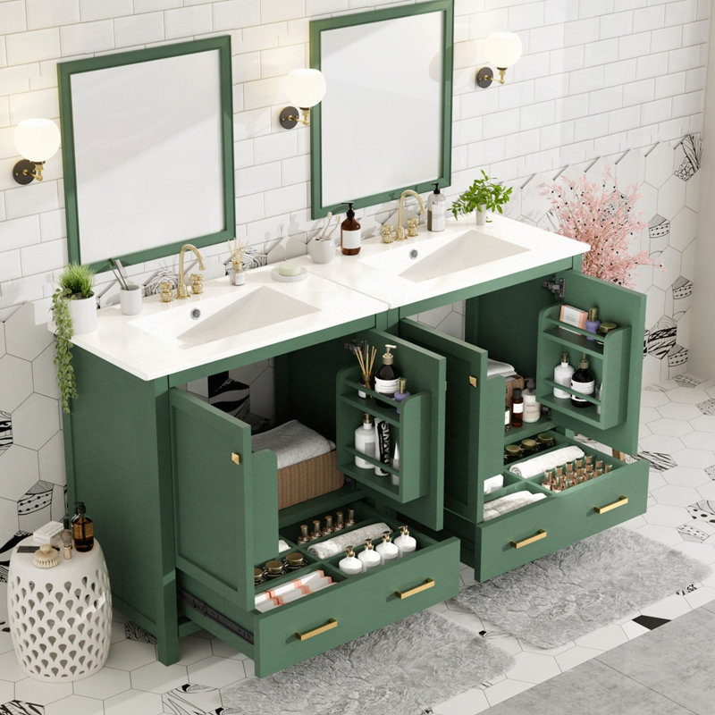 Ensemble de meuble-lavabo double avec salle de bain (séparé), Vert
