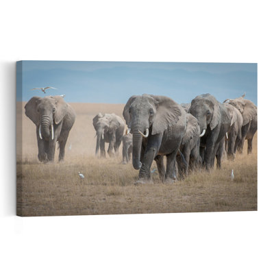 Majestic Elephant Journey Contemporary Bird Elephant Landscape Nature Wall Art Print by Jeffrey C. Sink - 1 Piece Wrapped Canvas Wall Art