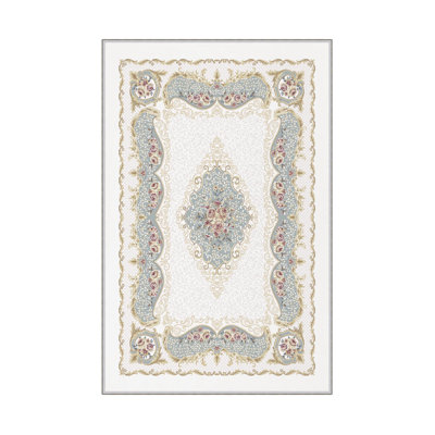 Tapis de couloir élégant (3,3 x 4,9 pi), 100% polyester, hauteur de poils de 0,3 po | Pois antibactérien antidérapant en PVC | Design tissé avec impression numérique 3D | Lavable à la machine, parfait pour la décoration intérieure et le confort