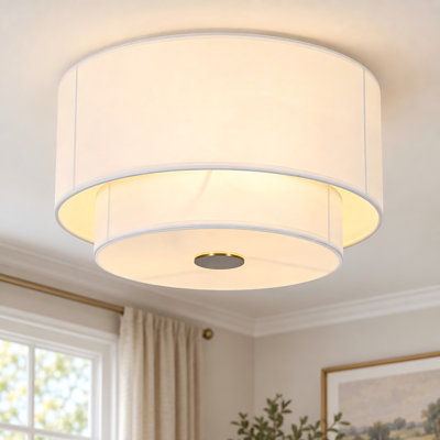 Plafonnier encastré 3 lumières à abat-jour en tissu blanc Aurevane