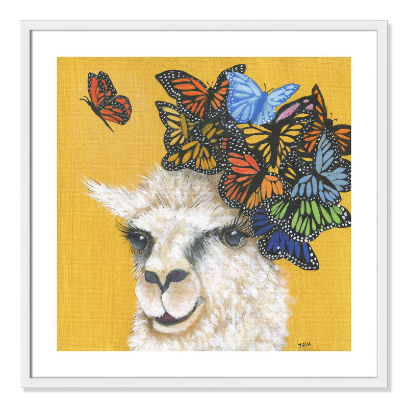 Art sur toile llama, H 27,5 po x l 27,5 po x P 1,18 po, Cadre blanc