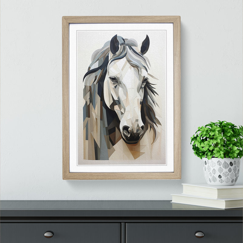 Shire Horse Geometric - Framed Print, 46cm H x 34cm W x 2cm D, Oak
