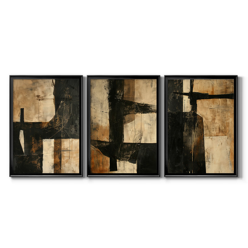 ABSTRACT Series CECLV - Toile tendue avec châssis sur mesure - 3 pièces, Noir, H 21 po x l 30 po