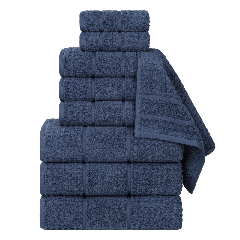 Hisela Zero Twist Cotton Solid Waffle Honeycomb Plush Soft Absorbent Medium Weight Assorted Towel Set, 9 Piece Towel Set