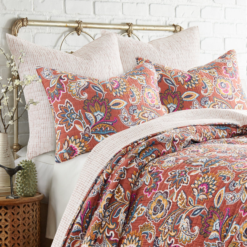 Elizabeta Sienna and Cream Cotton Euro Sham Set of 2