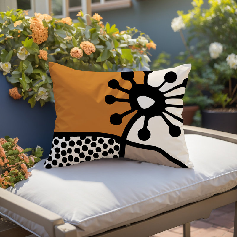 Coussin lombaire réversible intérieur / extérieur Jai Abstract, H 14 po x l 20 po, Orange brûlé