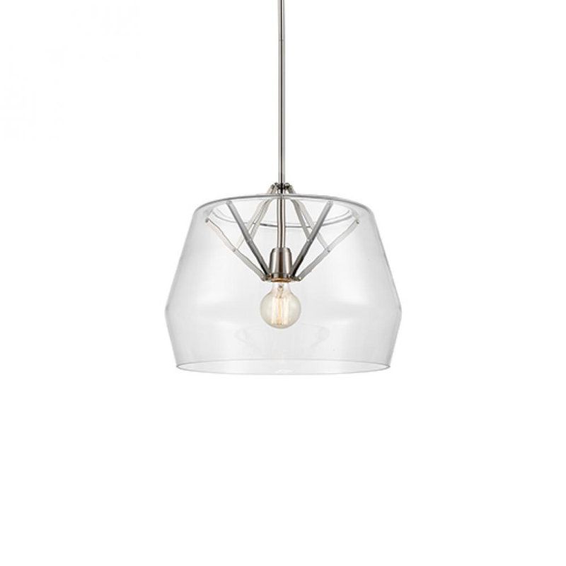 1 - Light LED Pendant, Brushed Nickel, Clear, 11.75" H x 17.75" W x 17.75" D