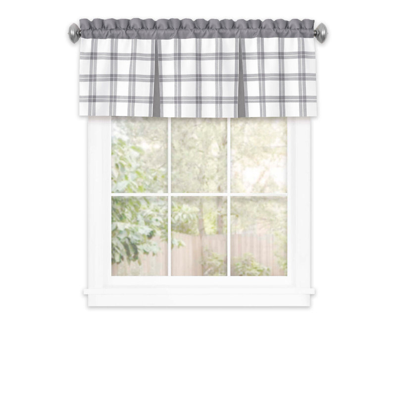 Plaid Tailored Kitchen Curtain, Gray, 13" H x 56" W