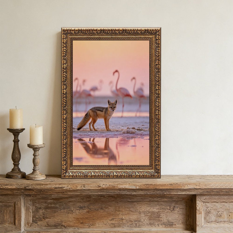 Cape Fox & Flameos, cadre mural rétro - cadre décoratif doré pour art., L 16 po x l 24 po