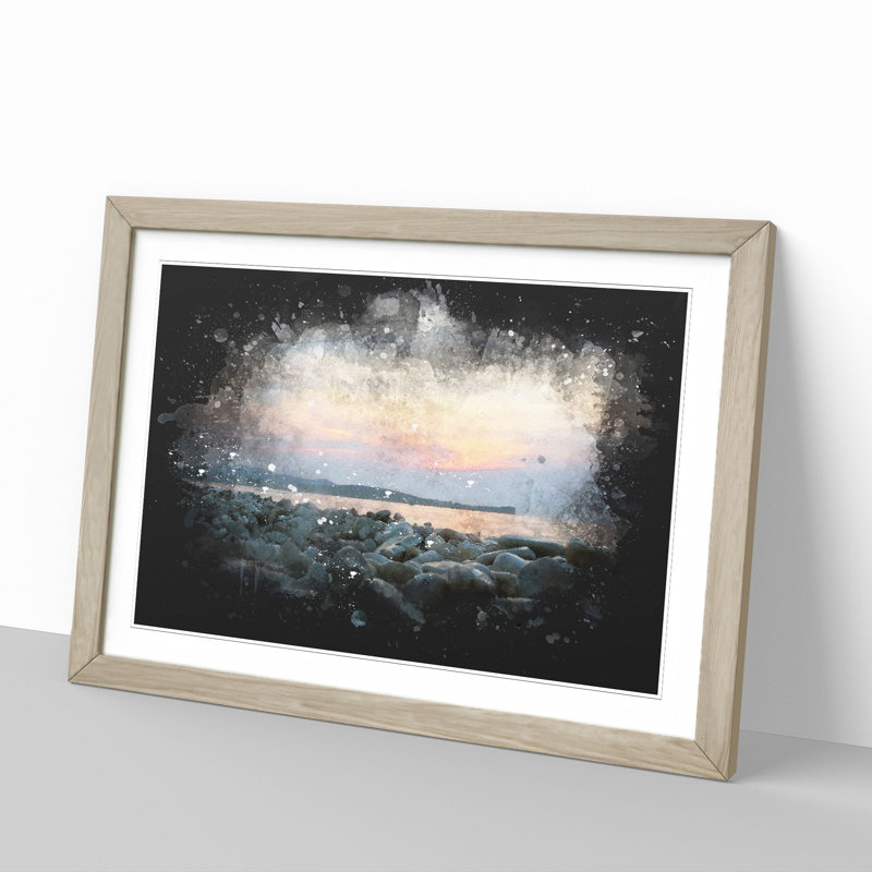A Pebble Beach Paint Splash - Picture Frame Graphic Art, Oak, 36cm H x 48cm W x 2cm D