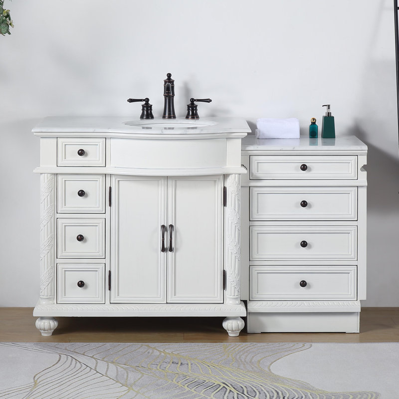 Okane 56'' Single Bathroom Vanity with Carrara Marble Top, White