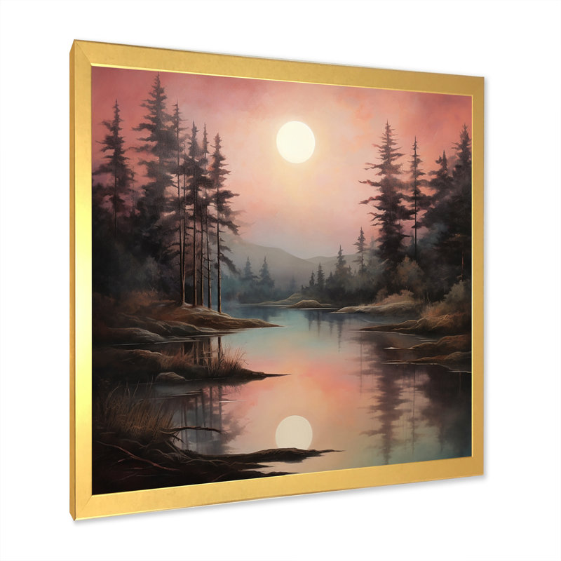 Pink Grey Mid Century Dreamy River IV - Mid-Century Canvas Prints, Encadrement doré, H 30 po x l 30 po x P 1 po