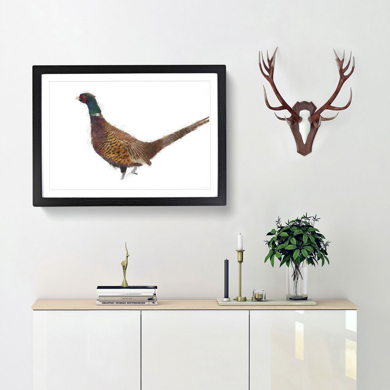 Pheasant Bird in Winter - Picture Frame Graphic Art Print, 62cm H x 87cm W x 2cm D, Black