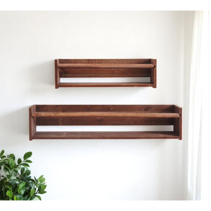 Ensemble de deux tablettes flottantes murales en bois brun