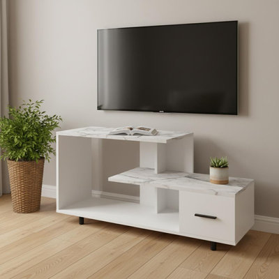  Meuble télé avec rangement 47 po blanc