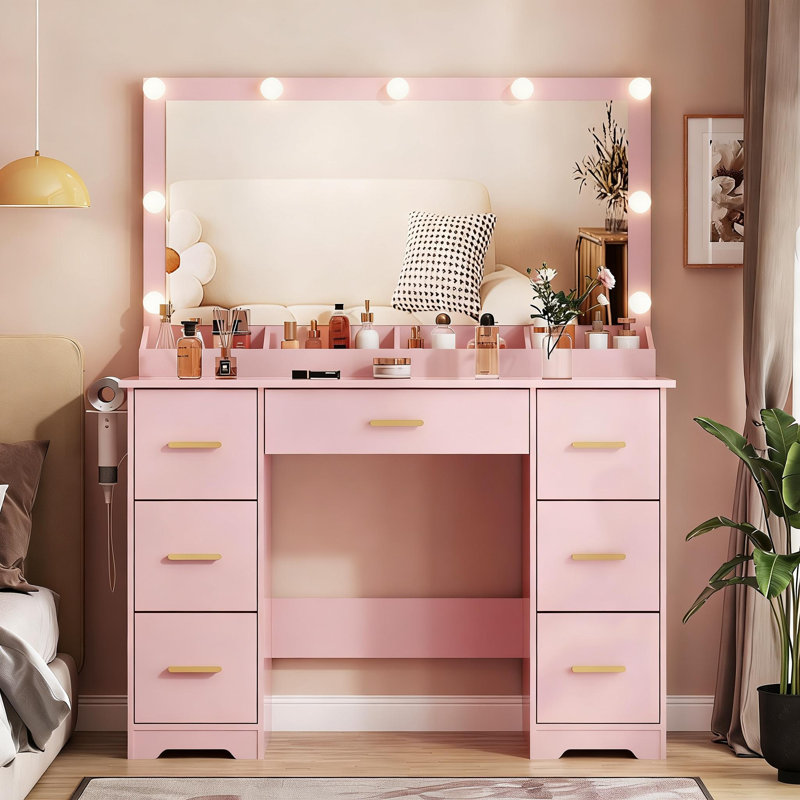 Coiffeuse avec miroir lumineux DEL, Pink