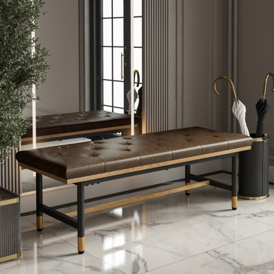 48.43''W Leather Upholstered Bench With Metal Legs
