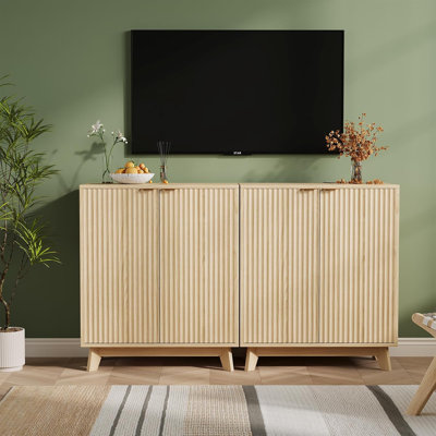 Solid Wood Sideboard Buffet Cabinet with 2 Doors, Adjustable Shelves & Storage - Natural Finish